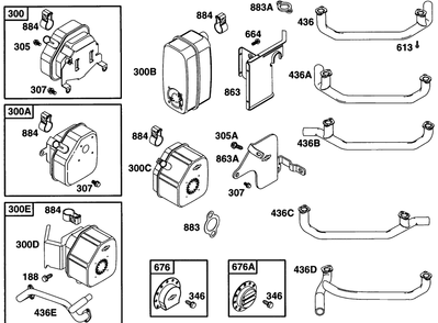 Muffler Grps, Manifolds Diagram and Parts List for 290777-0033-XX  Briggs and Stratton Engine